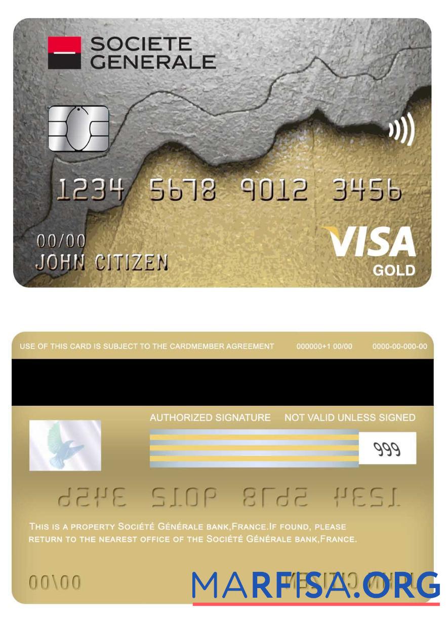 Realistic France Société Générale bank visa gold card example